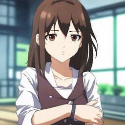 Anime girl, 16 years old, with dark brown hair and brown eyes