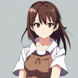 Anime girl, 16 years old, with dark brown hair and brown eyes