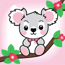 A cute and adorable koala bear designed in the style of Hello Kitty, with a bow on its head and a friendly smile