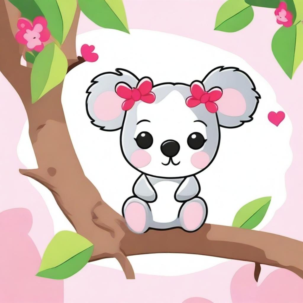 A cute and adorable koala bear designed in the style of Hello Kitty, with a bow on its head and a friendly smile