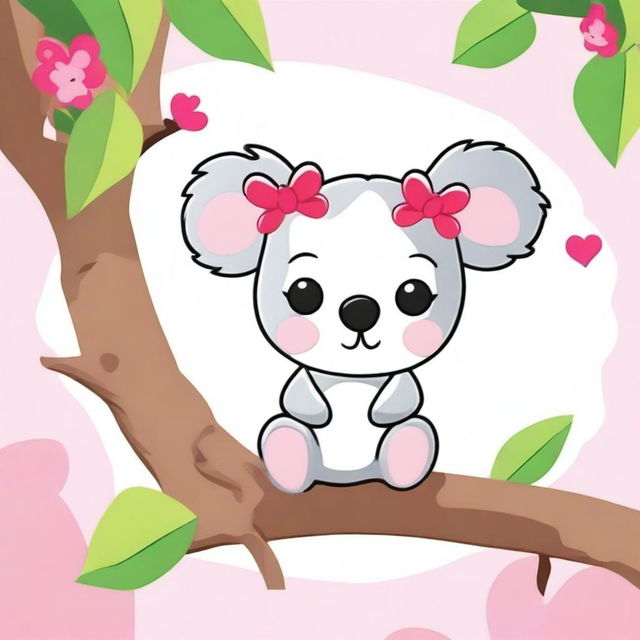 A cute and adorable koala bear designed in the style of Hello Kitty, with a bow on its head and a friendly smile