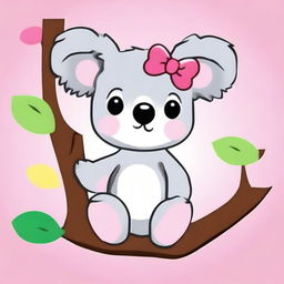 A cute and adorable koala bear designed in the style of Hello Kitty, with a bow on its head and a friendly smile