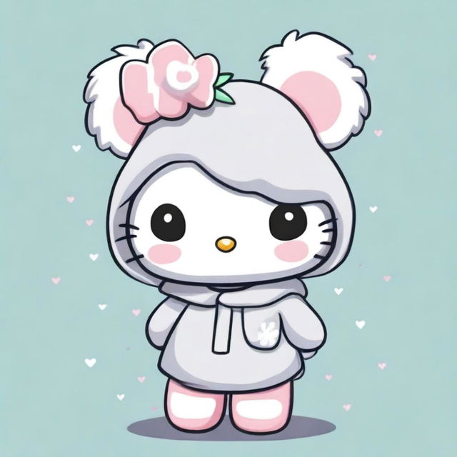 A cute illustration of Hello Kitty wearing a koala costume