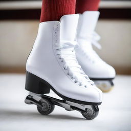 Uma imagem detalhada de três pares de patins: um par de patins artísticos e dois pares de patins de hóquei