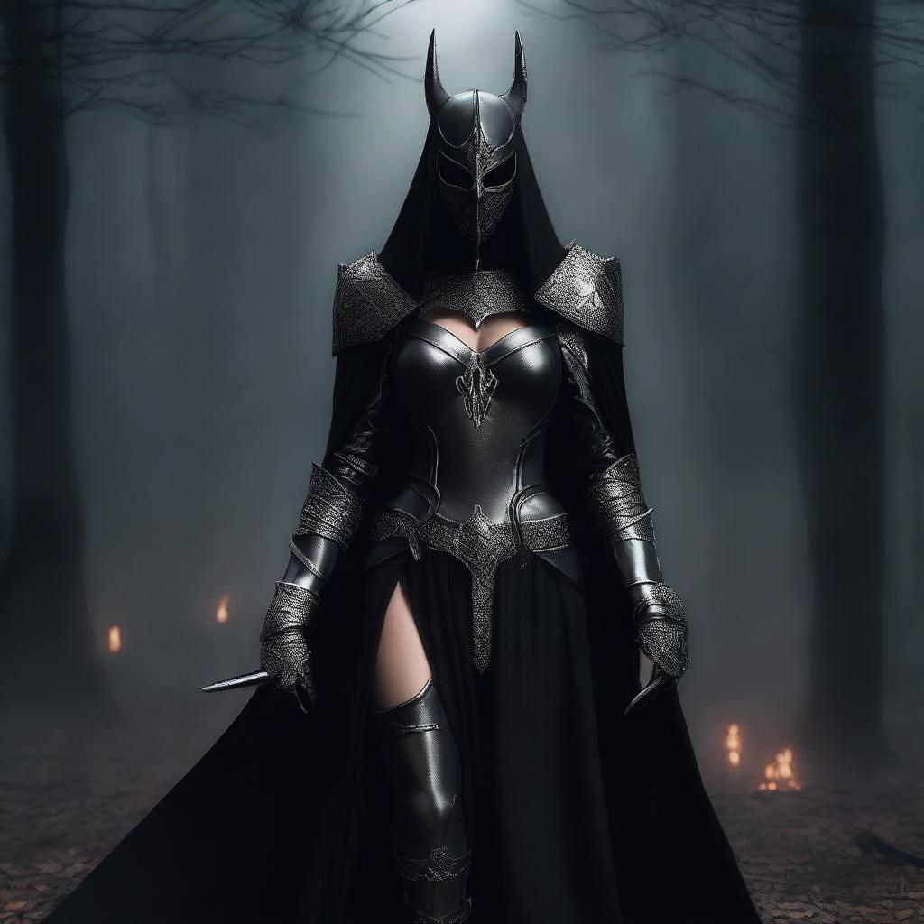 A realistic depiction of a sexy girl cosplaying as the Witch King of Angmar from the Lord of the Rings movies