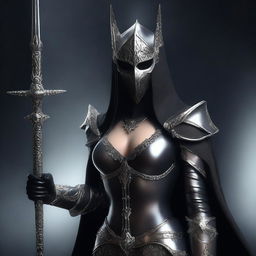 A realistic depiction of a sexy girl cosplaying as the Witch King of Angmar from the Lord of the Rings movies