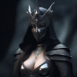 A realistic depiction of a sexy girl cosplaying as the Witch King of Angmar from the Lord of the Rings movies