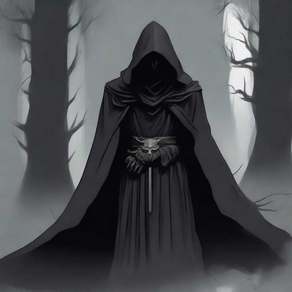 Create an image of a Nazgûl with a dark hood, shadowy figure, and large cleavage