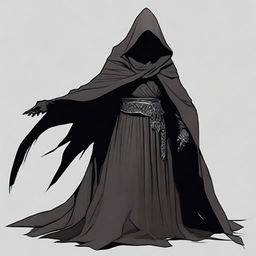 Create an image of a Nazgûl with a dark hood, shadowy figure, and large cleavage