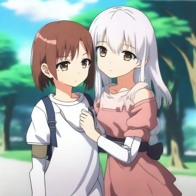An anime girl, around 16 years old, with brown hair and one brown eye