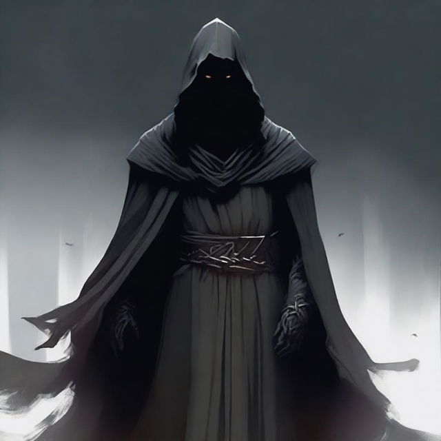 Create an image of a Nazgûl with a dark hood and shadowy figure