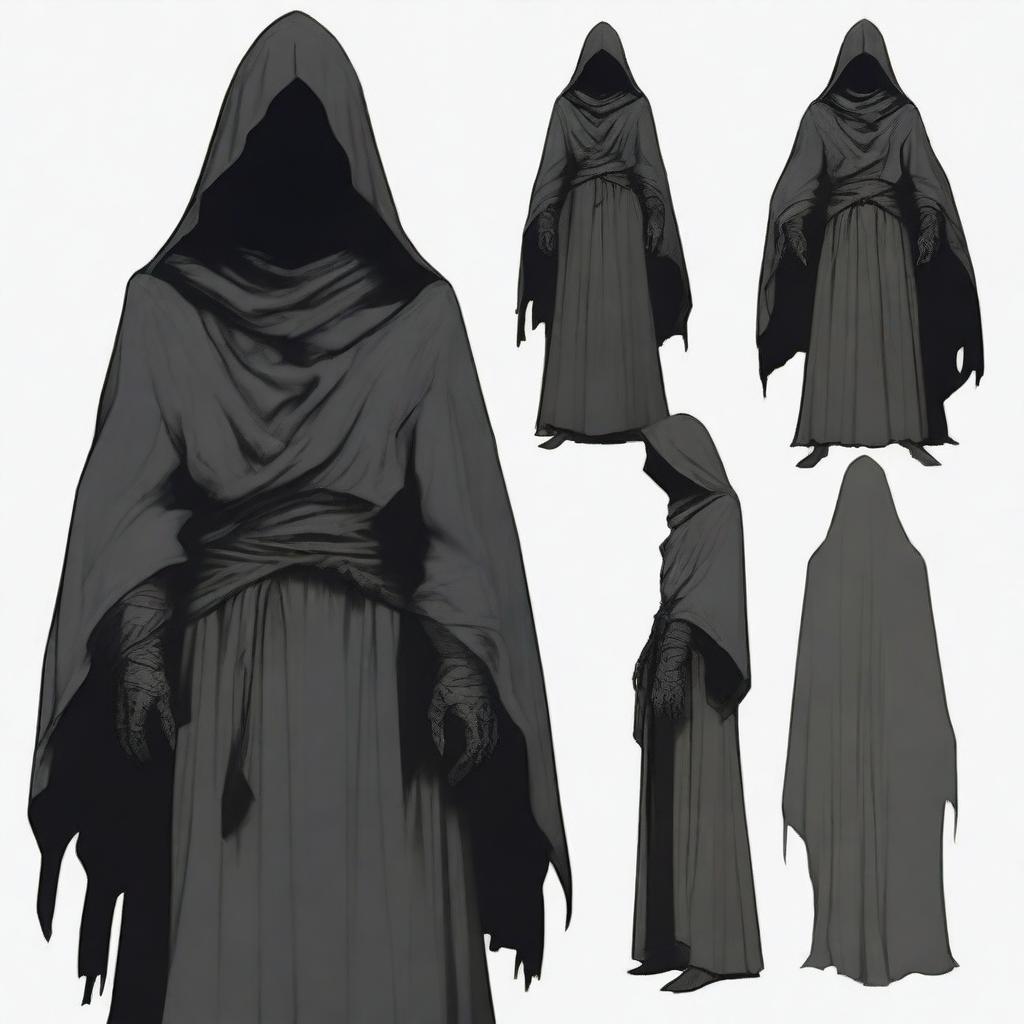 Create an image of a Nazgûl with a dark hood and shadowy figure