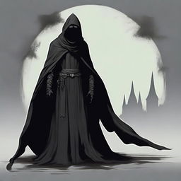 Create an image of a Nazgûl with a dark hood and shadowy figure