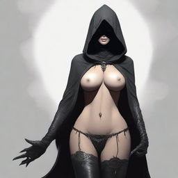 Create an image of a sexy female Nazgûl wearing lingerie, with a dark hood and shadowy figure