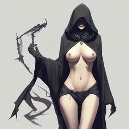 Create an image of a sexy female Nazgûl wearing lingerie, with a dark hood and shadowy figure