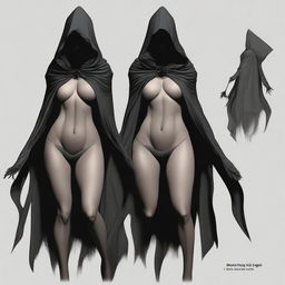 Create a realistic image of a sexy female Nazgûl with a dark hood and shadowy figure