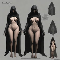 Create a realistic image of a sexy female Nazgûl with a dark hood and shadowy figure