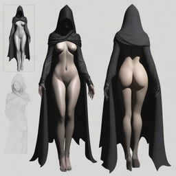 Create a realistic image of a sexy female Nazgûl with a dark hood and shadowy figure