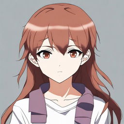 A 16-year-old anime girl with brown hair and one brown eye