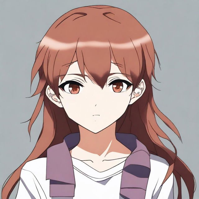 A 16-year-old anime girl with brown hair and one brown eye