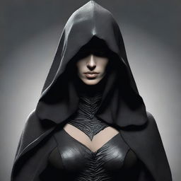 Create a realistic image of a sexy female Nazgûl with a dark hood and shadowy figure