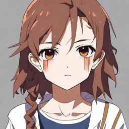 A 16-year-old anime girl with brown hair and one brown eye