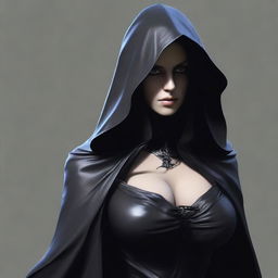 Create a lifelike image of a sexy female Nazgûl with a dark hood and shadowy figure