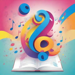 Create a book cover for a music book, featuring musical notes, instruments, and vibrant colors