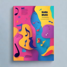 Create a book cover for a music book, featuring musical notes, instruments, and vibrant colors