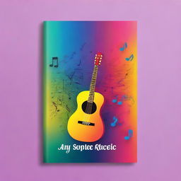 Create a book cover for a music book, featuring musical notes, instruments, and vibrant colors