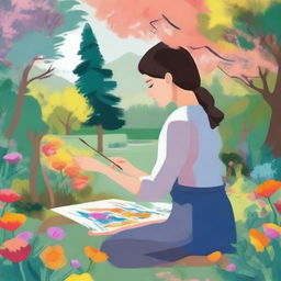 A serene and calming scene depicting expressive art therapy