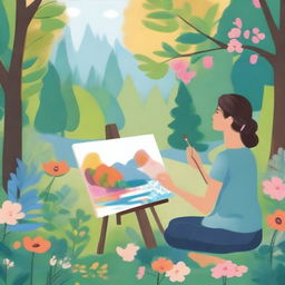 A serene and calming scene depicting expressive art therapy