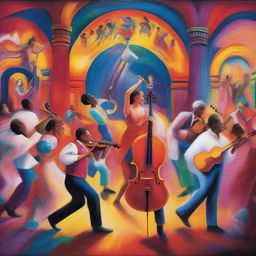 A vibrant scene showcasing the essence of music, drama, dance, and art