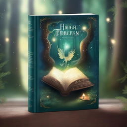 A captivating book cover design featuring an open book with magical elements flowing out of it