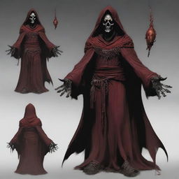 A male gaunt, lich figure with sunken eyes that glow with a malevolent crimson light