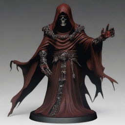 A male gaunt, lich figure with sunken eyes that glow with a malevolent crimson light