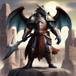 A majestic dragonborn character from Dungeons & Dragons, standing tall and proud