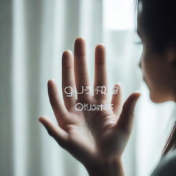 A nearly transparent woman's hand touching a mirror with the title 'quem é você' written on it