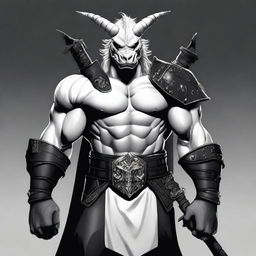 A powerful white dragonborn barbarian stands confidently, his fierce eyes and sharp teeth showcasing his strength