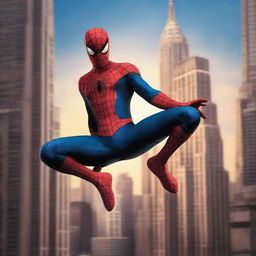 Spiderman in New York City, jumping from a skyscraper