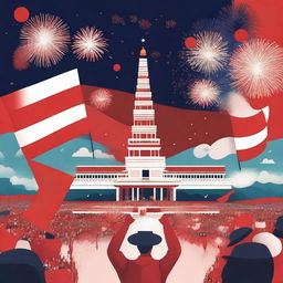 A vibrant and detailed illustration celebrating Indonesian Independence Day