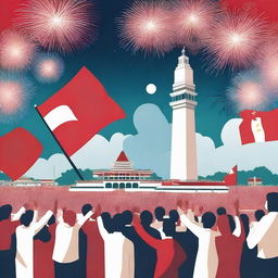 A vibrant and detailed illustration celebrating Indonesian Independence Day