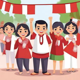 A group of Indonesian people celebrating Indonesian Independence Day with smiles and joy