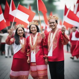 A group of Indonesian people celebrating Indonesian Independence Day with smiles and joy