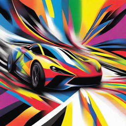 A dynamic piece of speed art inspired by motorsports, featuring vibrant colors and abstract shapes