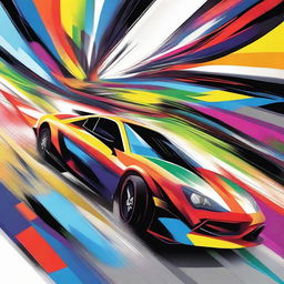 A dynamic piece of speed art inspired by motorsports, featuring vibrant colors and abstract shapes