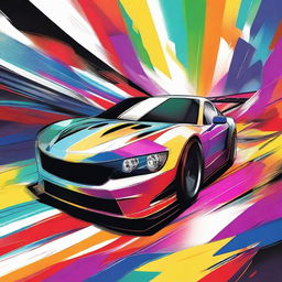 A dynamic piece of speed art inspired by motorsports, featuring vibrant colors and abstract shapes