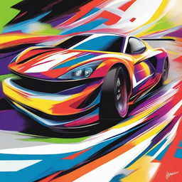 A dynamic piece of speed art inspired by motorsports, featuring vibrant colors and abstract shapes