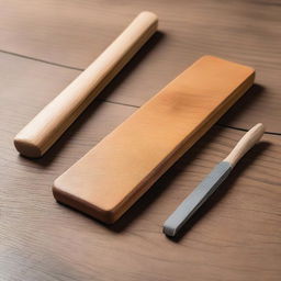 Create an image of a handcrafted wooden wrist rest made from recycled wood, specifically Sapely and Beech