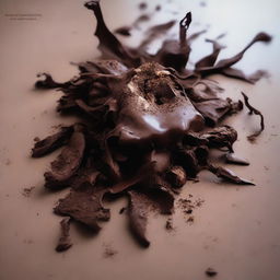 Generate a 3000px by 3000px cover image featuring melted chocolate and withered flowers